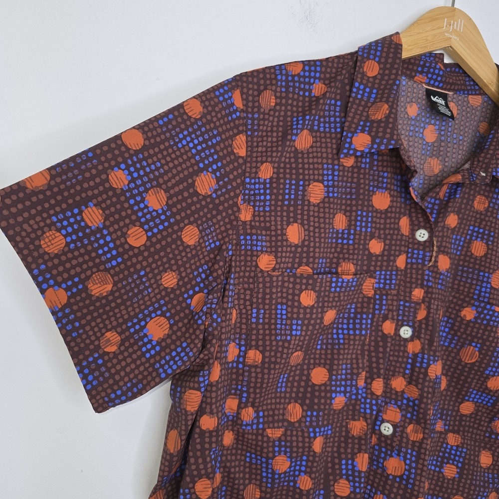 REI COOP Trailmade Shirt Popover Womens Size 1XL Pocket Brown Dots Short Sleeve - Picture 6 of 9